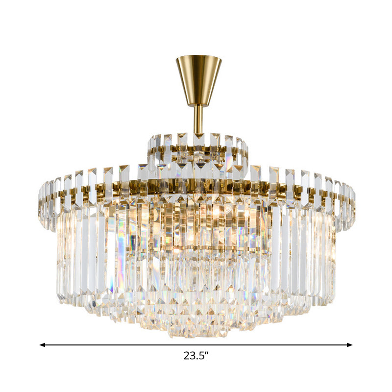 Tiered Round Clear Crystal Chandelier Light Classic 10/18 Heads Living Room Pendant Lighting in Gold Clearhalo 'Ceiling Lights' 'Chandeliers' Lighting' options 1910850