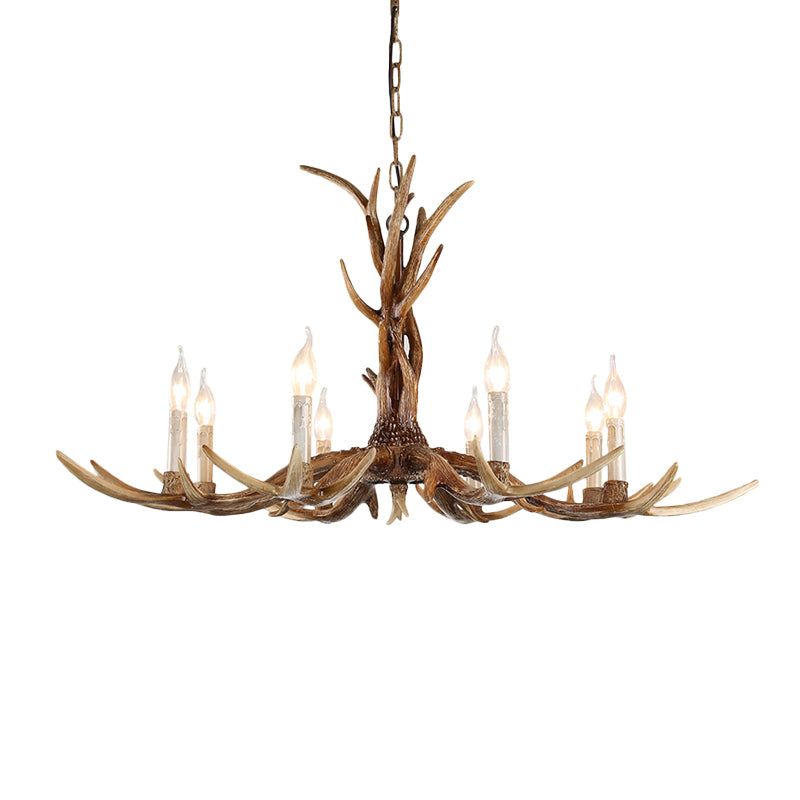 Brown 8-Head Antler Hanging Light Lodge Resin Bare Bulb Design Ceiling Chandelier Clearhalo 'Ceiling Lights' 'Chandeliers' Lighting' options 1911010