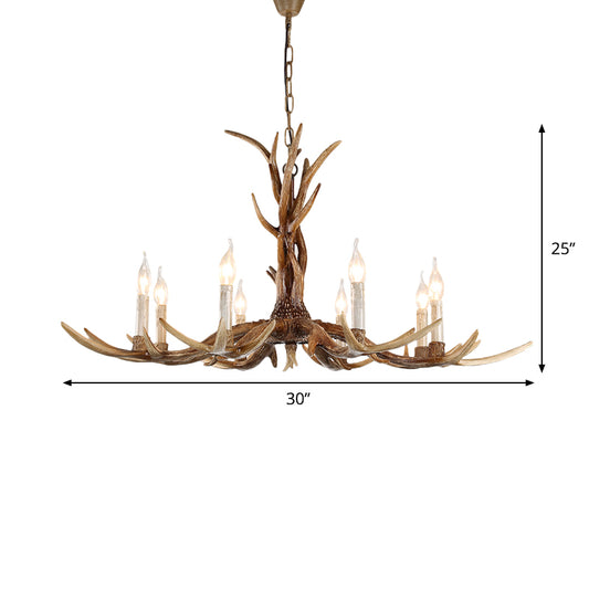 Brown 8-Head Antler Hanging Light Lodge Resin Bare Bulb Design Ceiling Chandelier Clearhalo 'Ceiling Lights' 'Chandeliers' Lighting' options 1911012