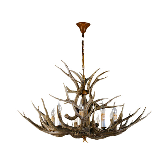 8 Bulbs Resin Pendant Lighting Rural Brown Faux Antler Living Room Chandelier with Candle Design Clearhalo 'Ceiling Lights' 'Chandeliers' Lighting' options 1911015