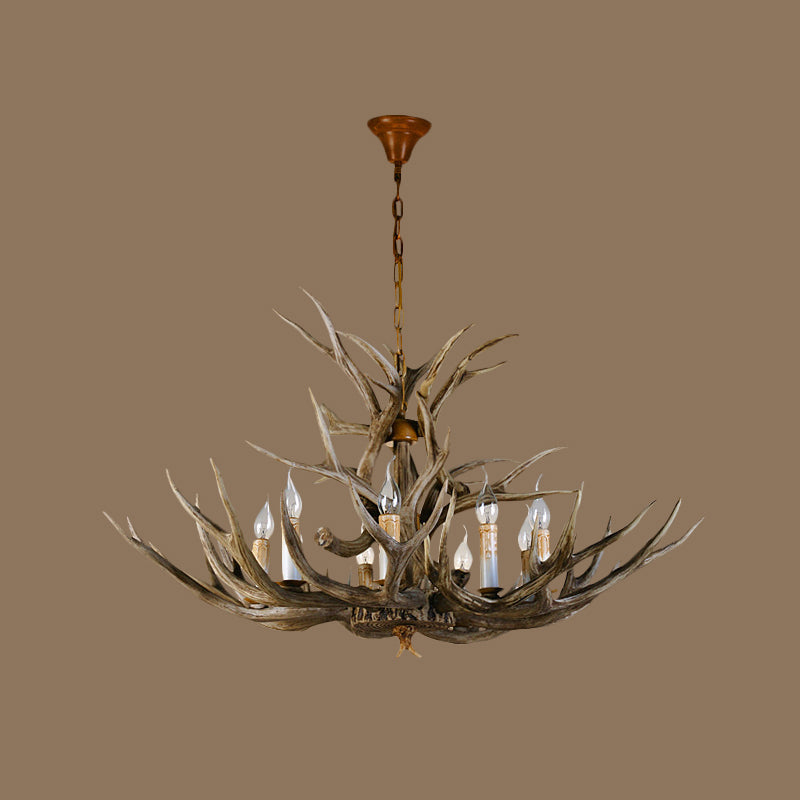 8 Bulbs Resin Pendant Lighting Rural Brown Faux Antler Living Room Chandelier with Candle Design Clearhalo 'Ceiling Lights' 'Chandeliers' Lighting' options 1911016