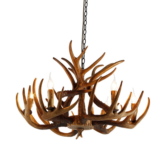 2-Layered Antler Resin Chandelier Rustic 3/6/8 Lights Living Room Pendant Lighting Fixture in White/Brown Clearhalo 'Ceiling Lights' 'Chandeliers' Lighting' options 1911022