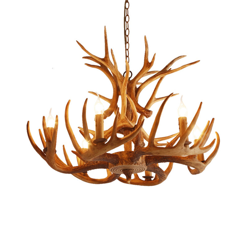 Resin Faux Antler Ceiling Chandelier Countryside 4/6/8 Heads Kitchen Hanging Lamp in Brown Clearhalo 'Ceiling Lights' 'Chandeliers' Lighting' options 1911035