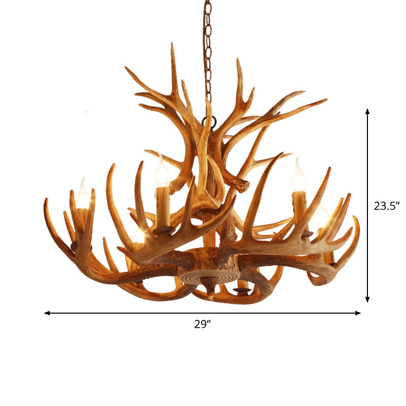 Resin Faux Antler Ceiling Chandelier Countryside 4/6/8 Heads Kitchen Hanging Lamp in Brown Clearhalo 'Ceiling Lights' 'Chandeliers' Lighting' options 1911036