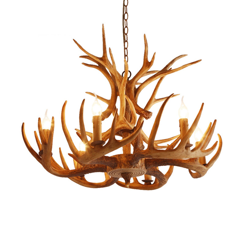 Resin Faux Antler Ceiling Chandelier Countryside 4/6/8 Heads Kitchen Hanging Lamp in Brown Clearhalo 'Ceiling Lights' 'Chandeliers' Lighting' options 1911037