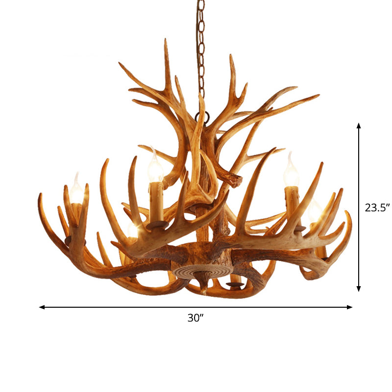 Resin Faux Antler Ceiling Chandelier Countryside 4/6/8 Heads Kitchen Hanging Lamp in Brown Clearhalo 'Ceiling Lights' 'Chandeliers' Lighting' options 1911038