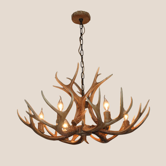 6-Bulb Antler Candelabra Chandelier Farmhouse Brown Resin Ceiling Suspension Lamp for Dining Room Clearhalo 'Ceiling Lights' 'Chandeliers' Lighting' options 1911044