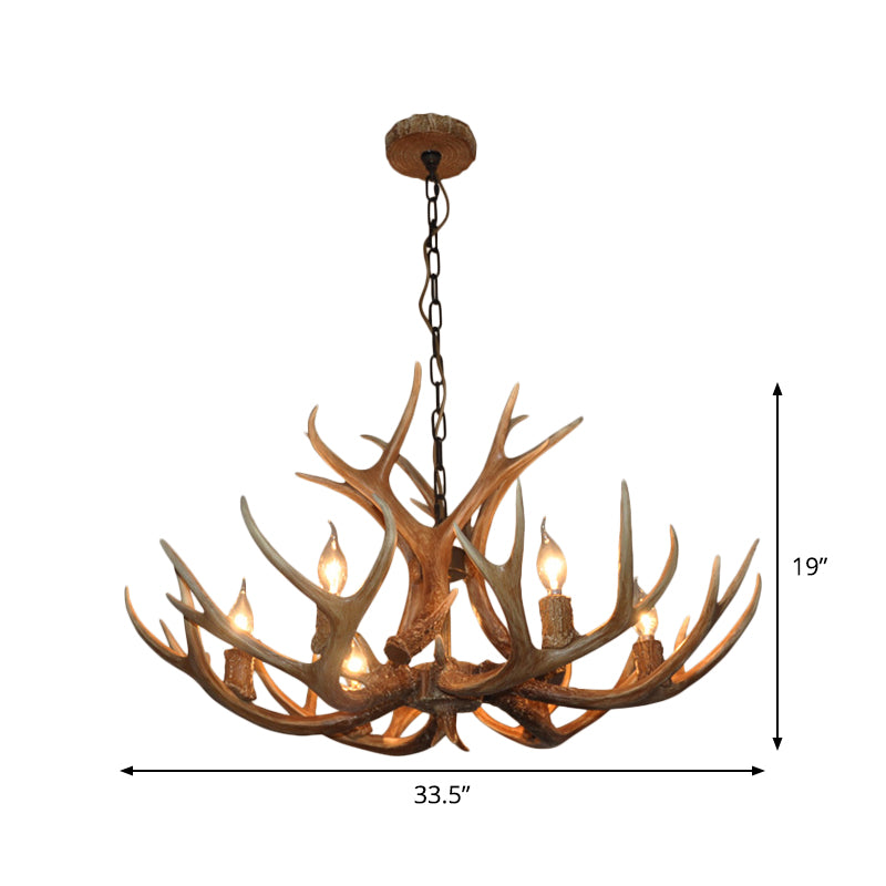 6-Bulb Antler Candelabra Chandelier Farmhouse Brown Resin Ceiling Suspension Lamp for Dining Room Clearhalo 'Ceiling Lights' 'Chandeliers' Lighting' options 1911045