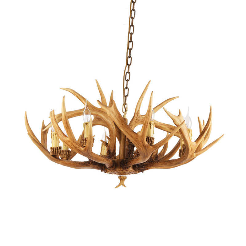 Antler Restaurant Chandelier Country Resin 6/8 Bulbs Brown Finish Hanging Light Fixture Clearhalo 'Ceiling Lights' 'Chandeliers' Lighting' options 1911049