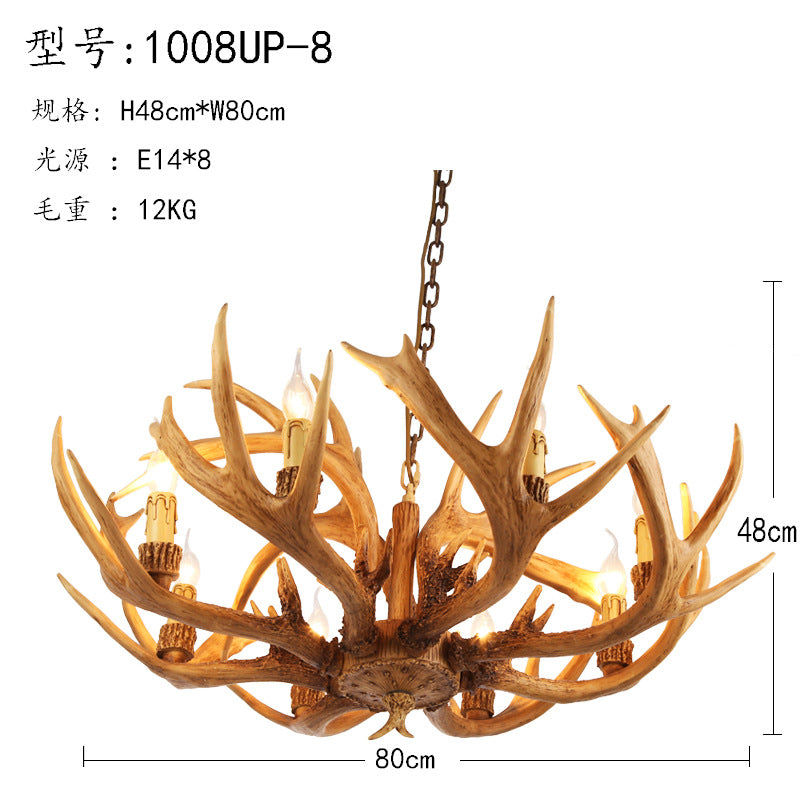 Antler Restaurant Chandelier Country Resin 6/8 Bulbs Brown Finish Hanging Light Fixture Clearhalo 'Ceiling Lights' 'Chandeliers' Lighting' options 1911050