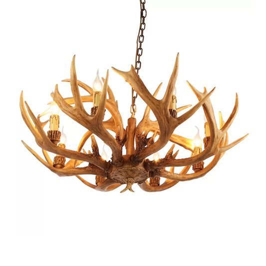 Antler Restaurant Chandelier Country Resin 6/8 Bulbs Brown Finish Hanging Light Fixture Clearhalo 'Ceiling Lights' 'Chandeliers' Lighting' options 1911051