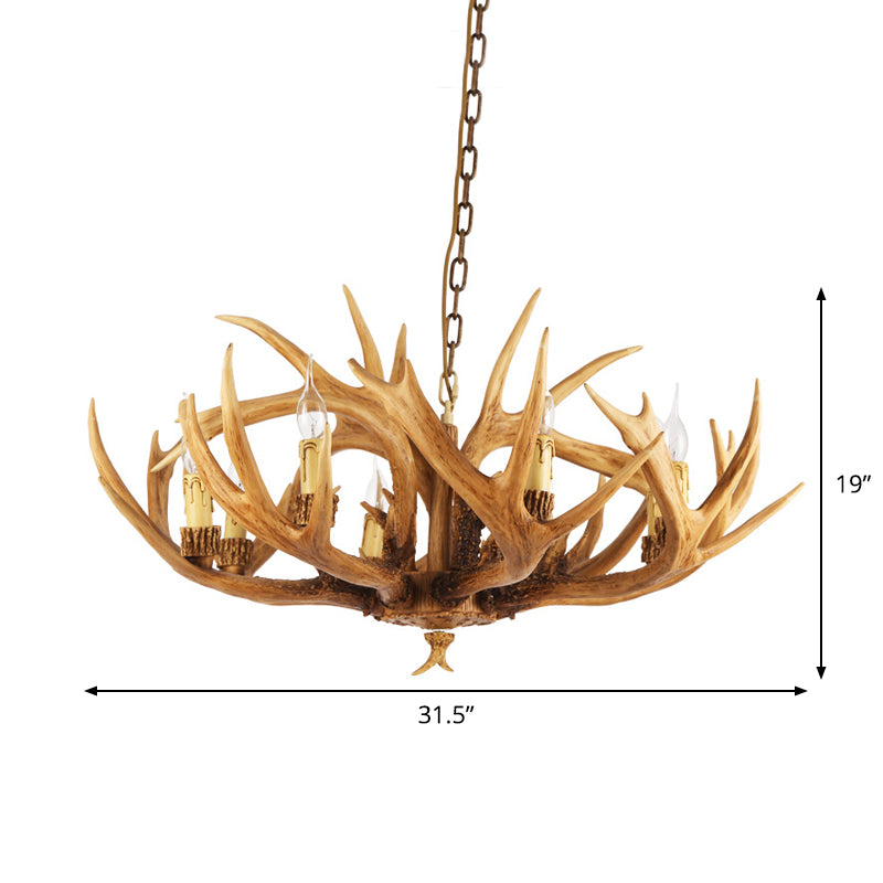 Antler Restaurant Chandelier Country Resin 6/8 Bulbs Brown Finish Hanging Light Fixture Clearhalo 'Ceiling Lights' 'Chandeliers' Lighting' options 1911052