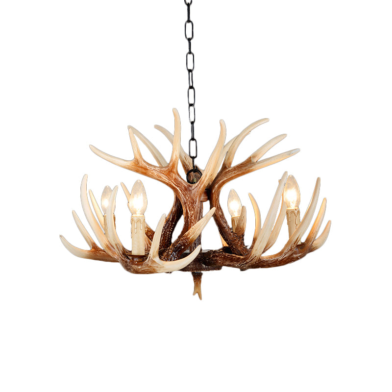 Resin Brown Chandelier Antler Fade-Look 4/6/9 Heads Rustic Suspension Pendant Light 4 Brown Clearhalo 'Ceiling Lights' 'Chandeliers' Lighting' options 1911053_864fb7df-7544-493b-991e-6b04475a352a