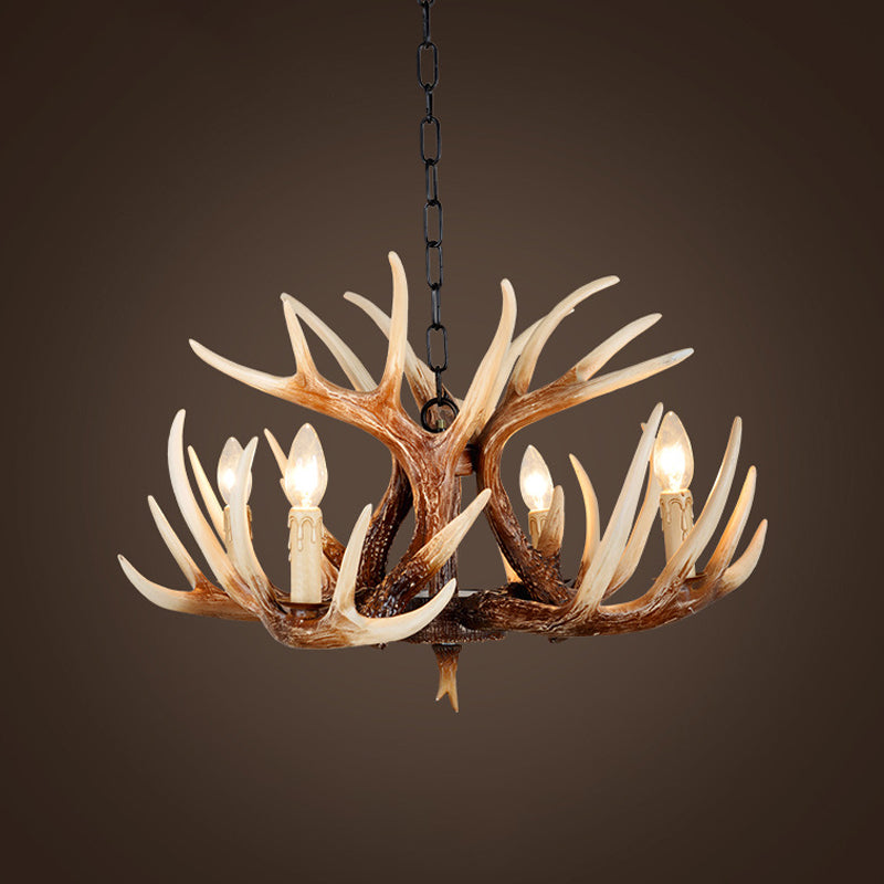 Resin Brown Chandelier Antler Fade-Look 4/6/9 Heads Rustic Suspension Pendant Light Clearhalo 'Ceiling Lights' 'Chandeliers' Lighting' options 1911054