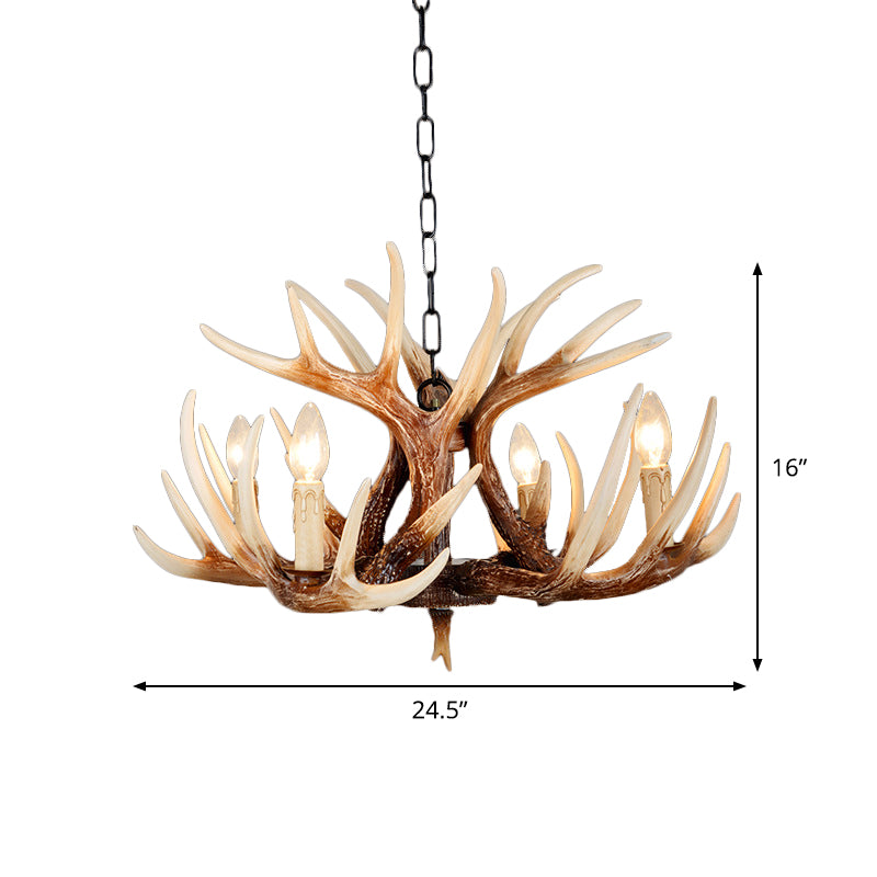 Resin Brown Chandelier Antler Fade-Look 4/6/9 Heads Rustic Suspension Pendant Light Clearhalo 'Ceiling Lights' 'Chandeliers' Lighting' options 1911055