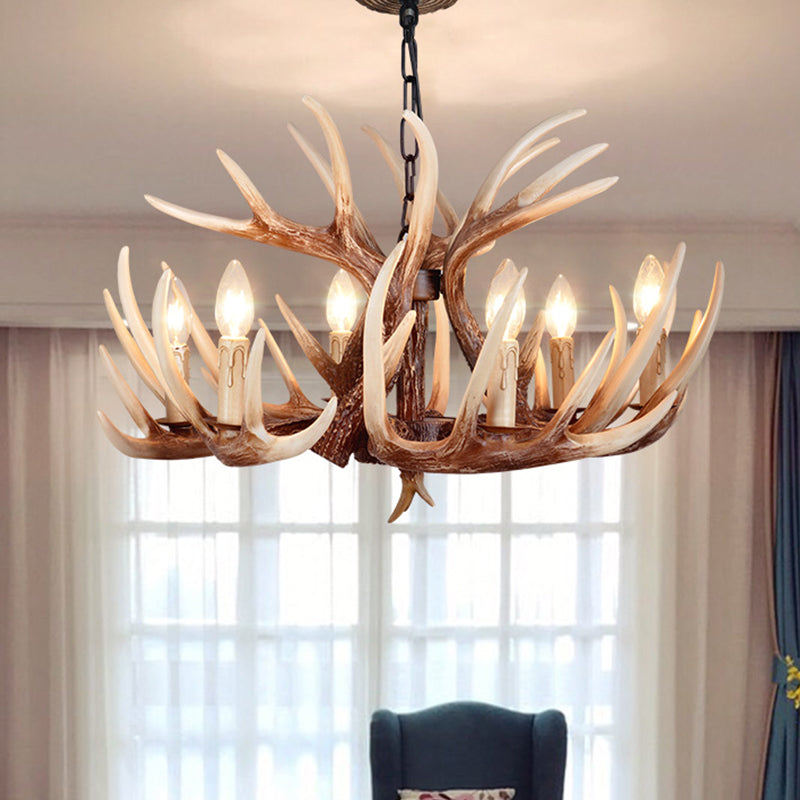 Resin Brown Chandelier Antler Fade-Look 4/6/9 Heads Rustic Suspension Pendant Light Clearhalo 'Ceiling Lights' 'Chandeliers' Lighting' options 1911056