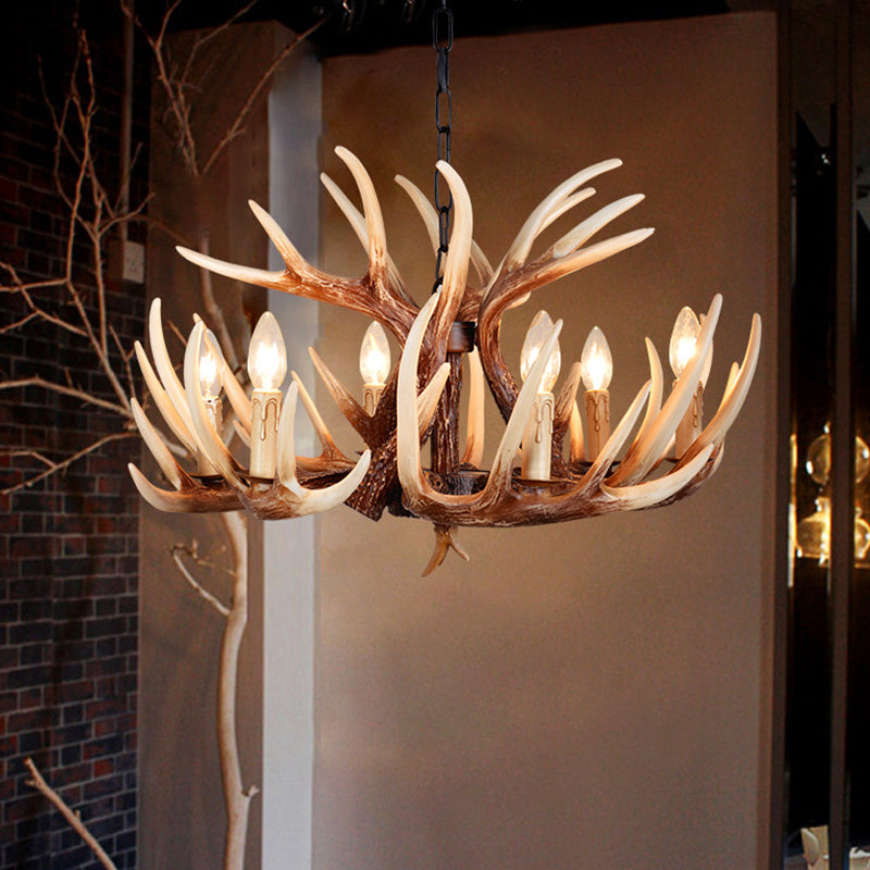 Resin Brown Chandelier Antler Fade-Look 4/6/9 Heads Rustic Suspension Pendant Light Clearhalo 'Ceiling Lights' 'Chandeliers' Lighting' options 1911057