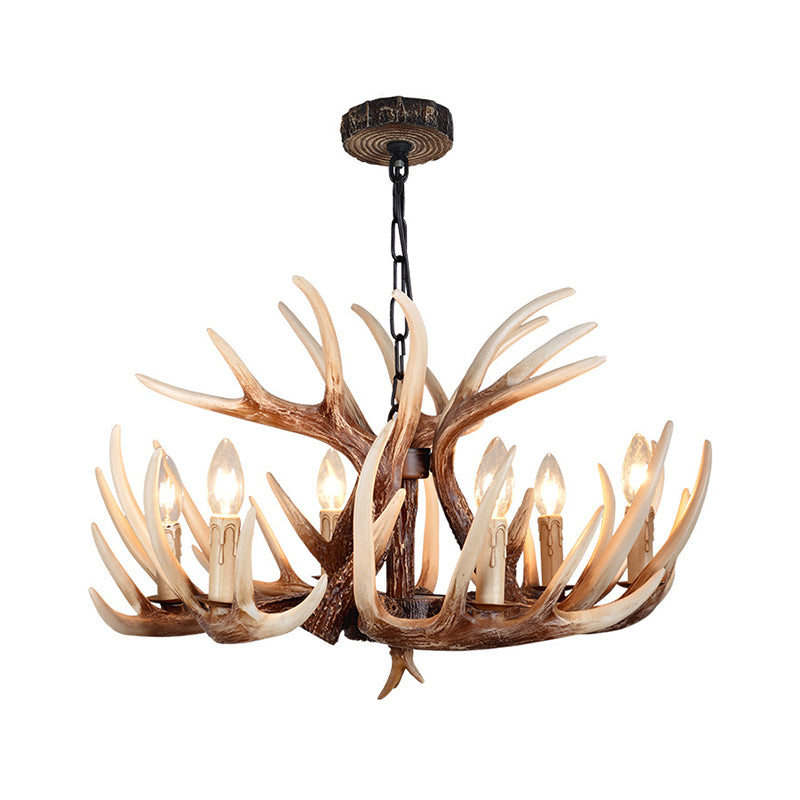 Resin Brown Chandelier Antler Fade-Look 4/6/9 Heads Rustic Suspension Pendant Light Clearhalo 'Ceiling Lights' 'Chandeliers' Lighting' options 1911058