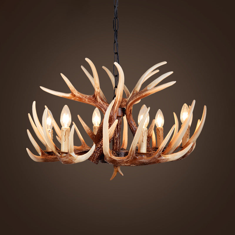 Resin Brown Chandelier Antler Fade-Look 4/6/9 Heads Rustic Suspension Pendant Light Clearhalo 'Ceiling Lights' 'Chandeliers' Lighting' options 1911059