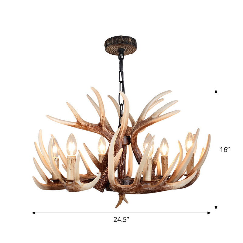 Resin Brown Chandelier Antler Fade-Look 4/6/9 Heads Rustic Suspension Pendant Light Clearhalo 'Ceiling Lights' 'Chandeliers' Lighting' options 1911060