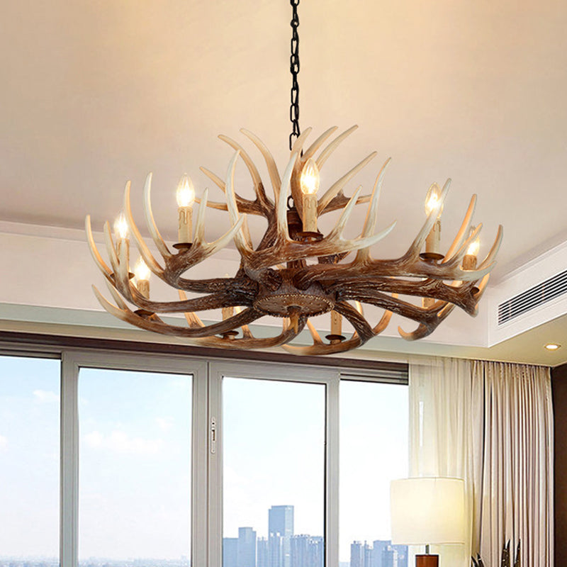 Resin Brown Chandelier Antler Fade-Look 4/6/9 Heads Rustic Suspension Pendant Light Clearhalo 'Ceiling Lights' 'Chandeliers' Lighting' options 1911061