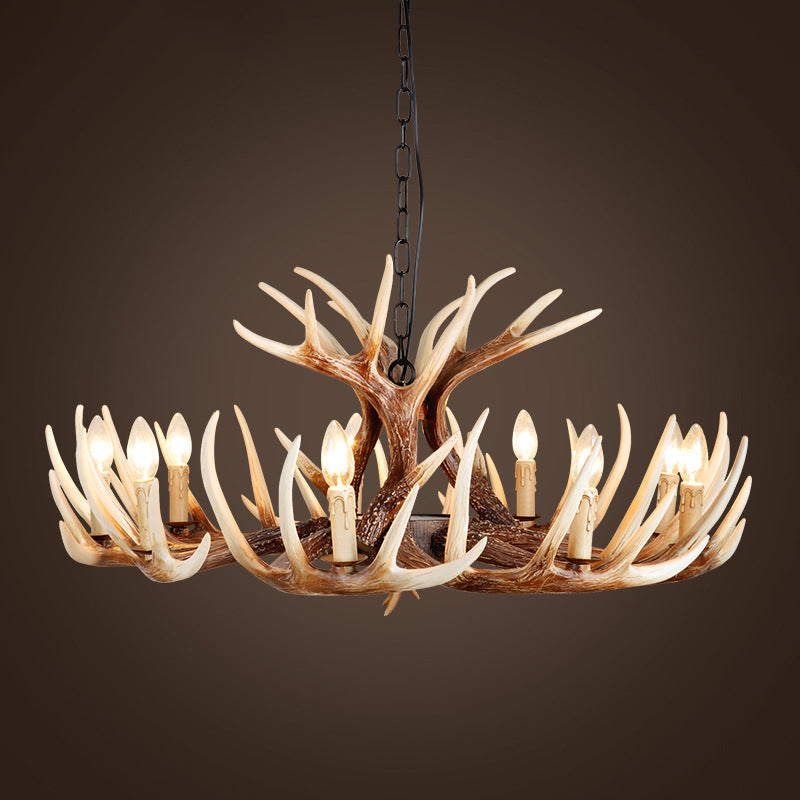 Resin Brown Chandelier Antler Fade-Look 4/6/9 Heads Rustic Suspension Pendant Light Clearhalo 'Ceiling Lights' 'Chandeliers' Lighting' options 1911063