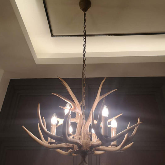 6 Lights Deer Horn Ceiling Pendant Rural Brown Resin Chandelier Lamp for Living Room Clearhalo 'Ceiling Lights' 'Chandeliers' Lighting' options 1911066