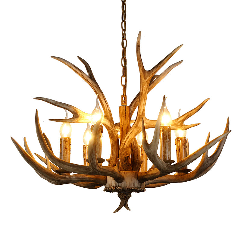 6 Lights Deer Horn Ceiling Pendant Rural Brown Resin Chandelier Lamp for Living Room Clearhalo 'Ceiling Lights' 'Chandeliers' Lighting' options 1911067