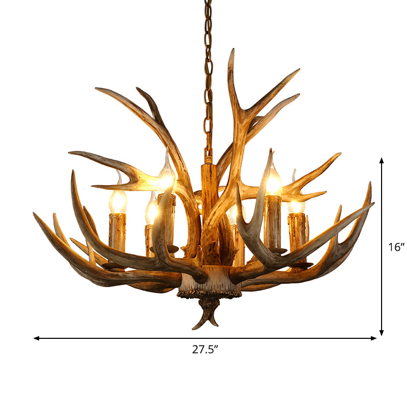 6 Lights Deer Horn Ceiling Pendant Rural Brown Resin Chandelier Lamp for Living Room Clearhalo 'Ceiling Lights' 'Chandeliers' Lighting' options 1911069