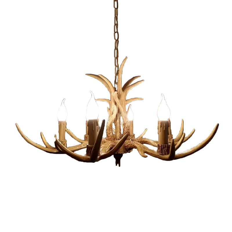 6/8/12 Bulbs Chandelier Lodge 1/2-Layered Antler Resin Ceiling Suspension Lamp in Brown Clearhalo 'Ceiling Lights' 'Chandeliers' Lighting' options 1911071