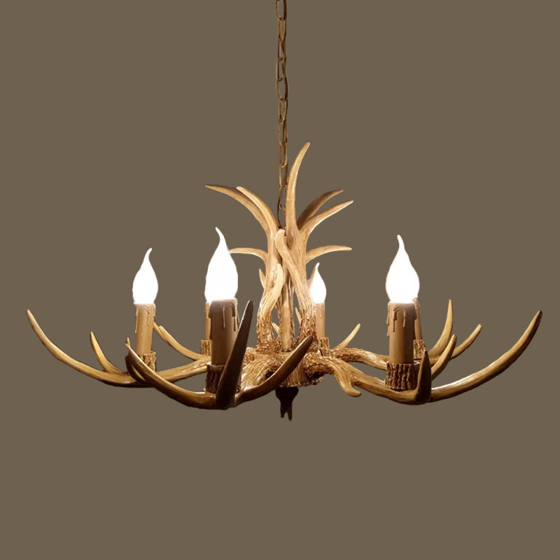 6/8/12 Bulbs Chandelier Lodge 1/2-Layered Antler Resin Ceiling Suspension Lamp in Brown Clearhalo 'Ceiling Lights' 'Chandeliers' Lighting' options 1911072