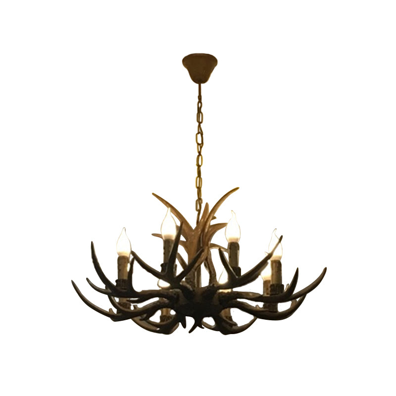 6/8/12 Bulbs Chandelier Lodge 1/2-Layered Antler Resin Ceiling Suspension Lamp in Brown Clearhalo 'Ceiling Lights' 'Chandeliers' Lighting' options 1911075