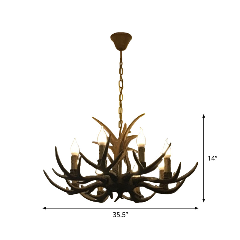 6/8/12 Bulbs Chandelier Lodge 1/2-Layered Antler Resin Ceiling Suspension Lamp in Brown Clearhalo 'Ceiling Lights' 'Chandeliers' Lighting' options 1911076