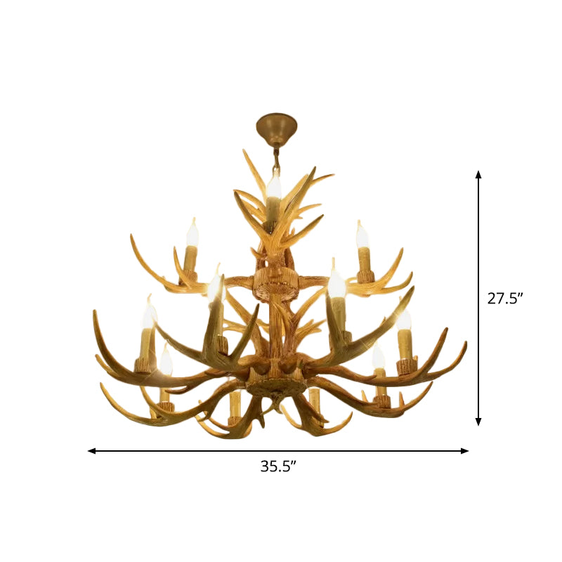 6/8/12 Bulbs Chandelier Lodge 1/2-Layered Antler Resin Ceiling Suspension Lamp in Brown Clearhalo 'Ceiling Lights' 'Chandeliers' Lighting' options 1911080