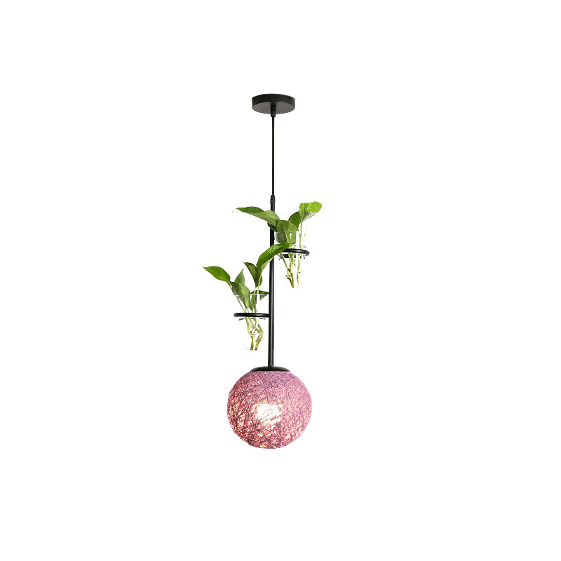 Rattan Globe Hanging Ceiling Light Macaron 1 Head Kitchen Drop Pendant in Beige/Red/Pink with Plant Pot Clearhalo 'Art Deco Pendants' 'Cast Iron' 'Ceiling Lights' 'Ceramic' 'Crystal' 'Industrial Pendants' 'Industrial' 'Metal' 'Middle Century Pendants' 'Pendant Lights' 'Pendants' 'Tiffany' Lighting' 1911115