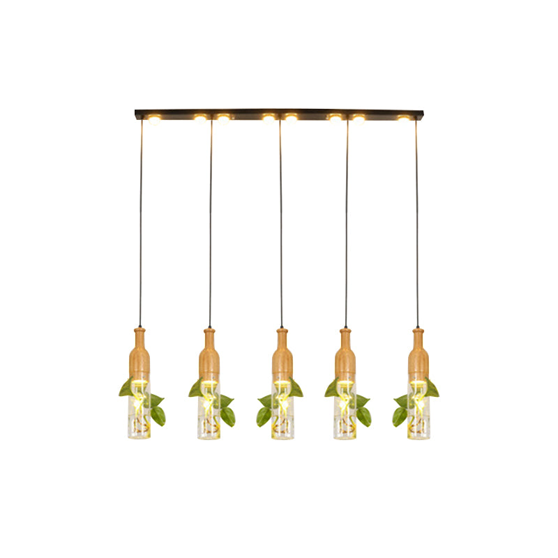 3/5 Lights Clear Glass Cluster Pendant Lodge Black Bottle Dining Room Ceiling Light with Round/Linear Canopy Clearhalo 'Ceiling Lights' 'Glass shade' 'Glass' 'Industrial Pendants' 'Industrial' 'Middle Century Pendants' 'Pendant Lights' 'Pendants' 'Tiffany' Lighting' 1911234