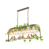 Birdcage Dining Room Island Light Industrial Iron 4-Head Black/Bronze Hanging Pendant with Decorative Plant and Bird Bronze Clearhalo 'Ceiling Lights' 'Island Lights' Lighting' 1911240