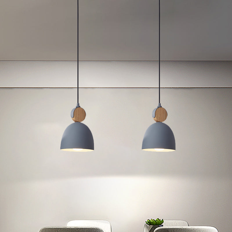 Iron Oval/Cone/Dome Shade Hanging Light Nordic Single Bulb Ceiling Pendant Lamp in Grey/White for Bedroom Grey Dome Clearhalo 'Ceiling Lights' 'Pendant Lights' 'Pendants' Lighting' 1911283_49e5161f-d369-4121-ba5f-c3d350b56e47