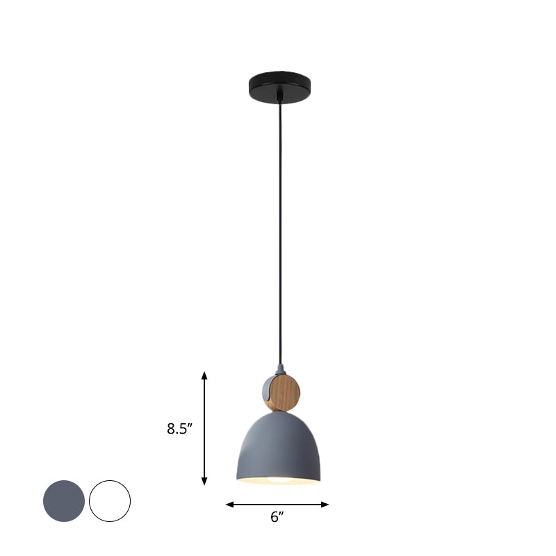 Iron Oval/Cone/Dome Shade Hanging Light Nordic Single Bulb Ceiling Pendant Lamp in Grey/White for Bedroom Clearhalo 'Ceiling Lights' 'Pendant Lights' 'Pendants' Lighting' 1911285