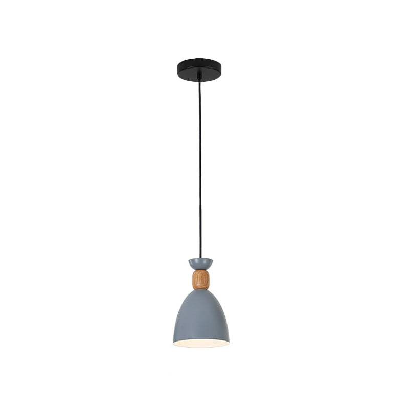 Iron Oval/Cone/Dome Shade Hanging Light Nordic Single Bulb Ceiling Pendant Lamp in Grey/White for Bedroom Clearhalo 'Ceiling Lights' 'Pendant Lights' 'Pendants' Lighting' 1911288