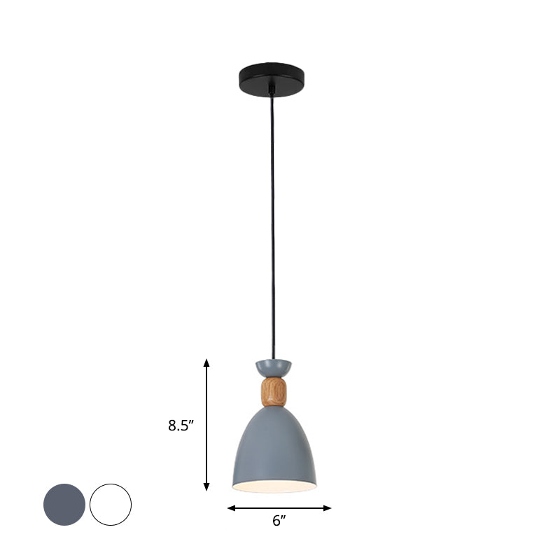 Iron Oval/Cone/Dome Shade Hanging Light Nordic Single Bulb Ceiling Pendant Lamp in Grey/White for Bedroom Clearhalo 'Ceiling Lights' 'Pendant Lights' 'Pendants' Lighting' 1911289