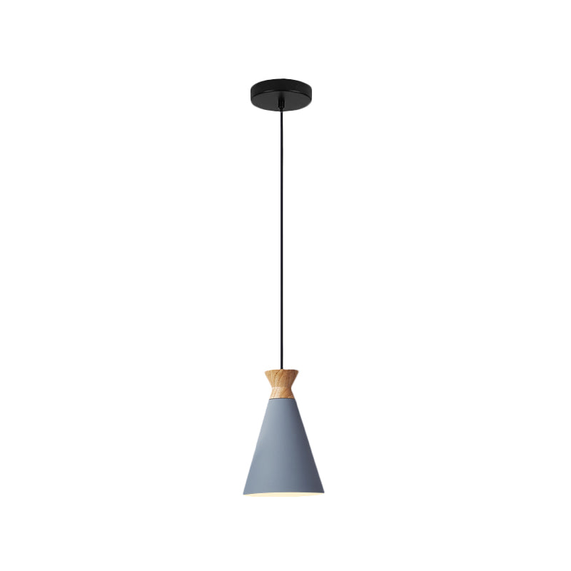 Iron Oval/Cone/Dome Shade Hanging Light Nordic Single Bulb Ceiling Pendant Lamp in Grey/White for Bedroom Clearhalo 'Ceiling Lights' 'Pendant Lights' 'Pendants' Lighting' 1911291