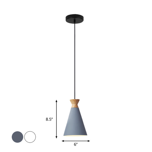 Iron Oval/Cone/Dome Shade Hanging Light Nordic Single Bulb Ceiling Pendant Lamp in Grey/White for Bedroom Clearhalo 'Ceiling Lights' 'Pendant Lights' 'Pendants' Lighting' 1911292