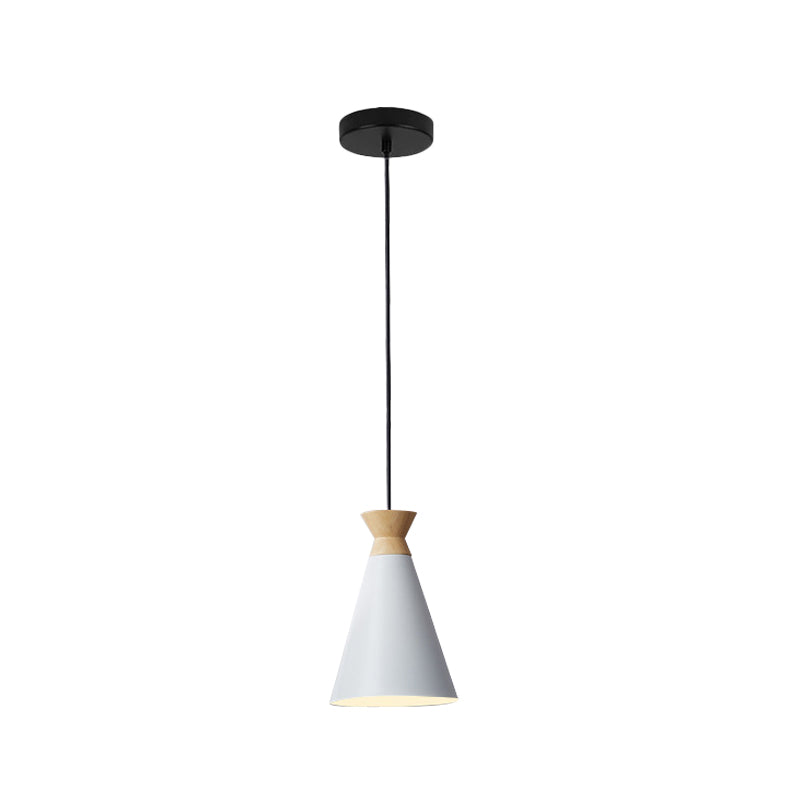 Iron Oval/Cone/Dome Shade Hanging Light Nordic Single Bulb Ceiling Pendant Lamp in Grey/White for Bedroom White Cone Clearhalo 'Ceiling Lights' 'Pendant Lights' 'Pendants' Lighting' 1911293_22b8b4c0-c7e1-4cd2-a4cc-c4e7c952d25c