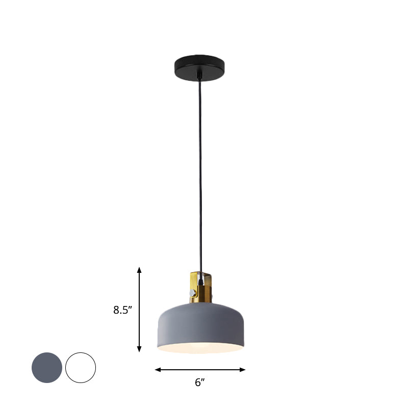 Iron Oval/Cone/Dome Shade Hanging Light Nordic Single Bulb Ceiling Pendant Lamp in Grey/White for Bedroom Clearhalo 'Ceiling Lights' 'Pendant Lights' 'Pendants' Lighting' 1911295