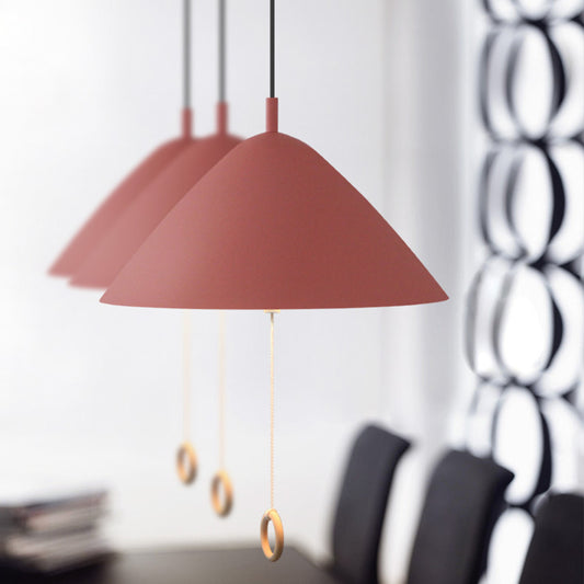 Conical Pull-Chain Hanging Pendant Macaron Metal 1 Bulb Dining Room Ceiling Suspension Lamp in Yellow Clearhalo 'Ceiling Lights' 'Pendant Lights' 'Pendants' Lighting' 1911297