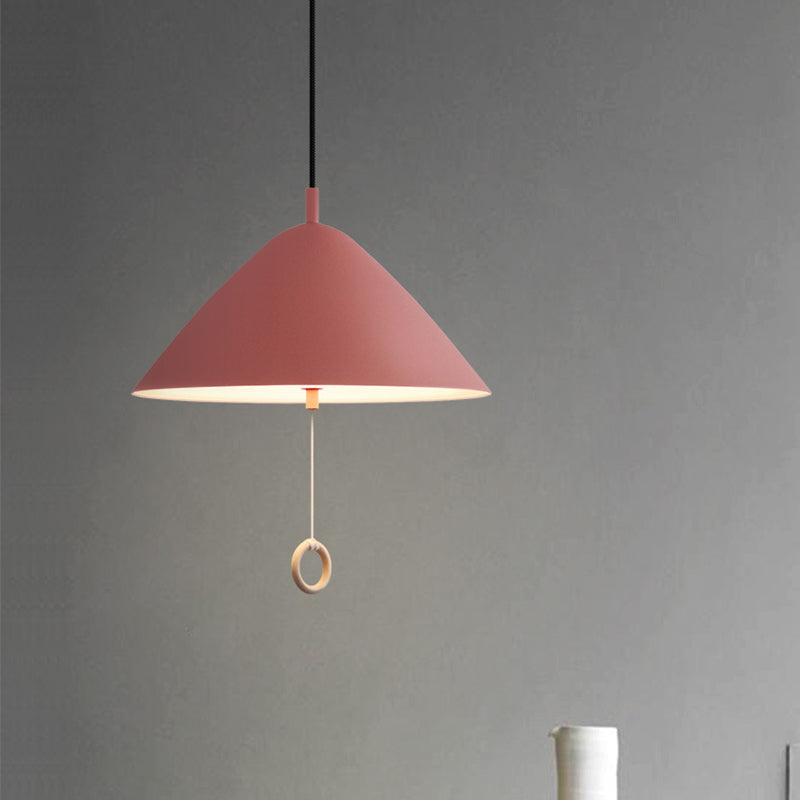 Conical Pull-Chain Hanging Pendant Macaron Metal 1 Bulb Dining Room Ceiling Suspension Lamp in Yellow Clearhalo 'Ceiling Lights' 'Pendant Lights' 'Pendants' Lighting' 1911298