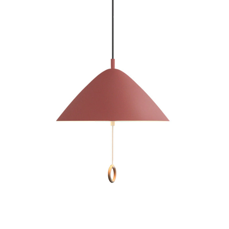 Conical Pull-Chain Hanging Pendant Macaron Metal 1 Bulb Dining Room Ceiling Suspension Lamp in Yellow Clearhalo 'Ceiling Lights' 'Pendant Lights' 'Pendants' Lighting' 1911299