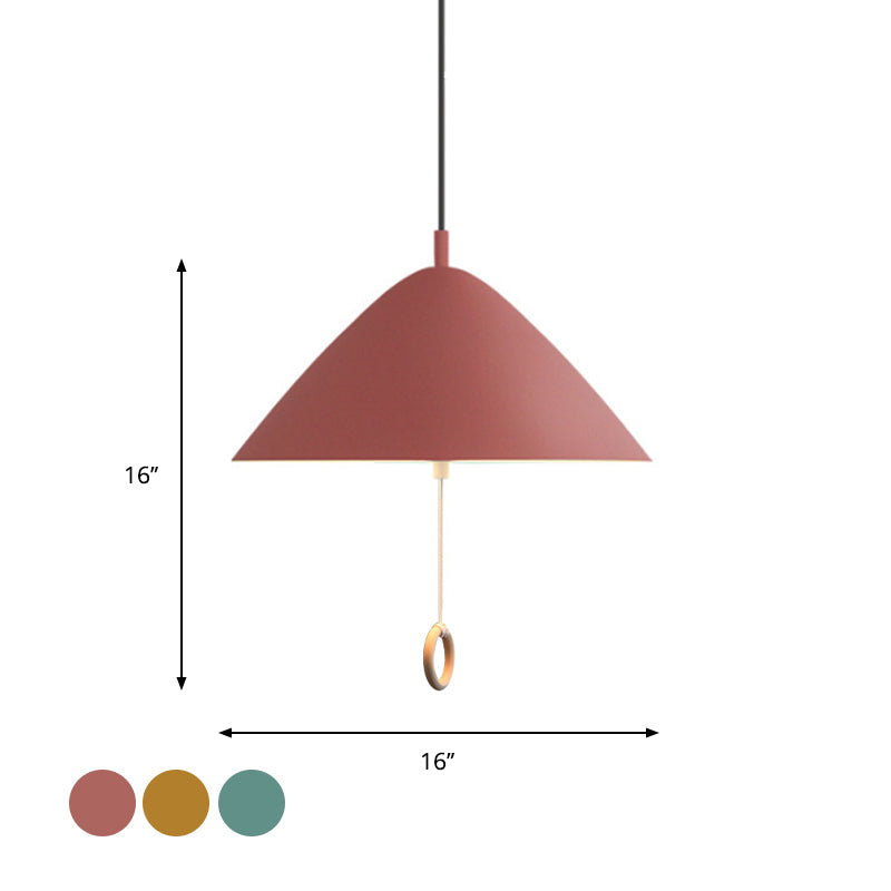 Conical Pull-Chain Hanging Pendant Macaron Metal 1 Bulb Dining Room Ceiling Suspension Lamp in Yellow Clearhalo 'Ceiling Lights' 'Pendant Lights' 'Pendants' Lighting' 1911300