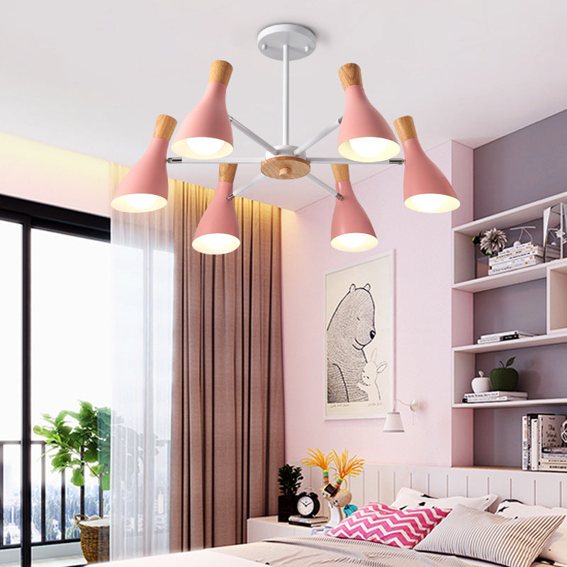 Cone Living Room Hanging Lights Metal 6 Bulbs Modern Style Chandelier Pink Clearhalo 'Ceiling Lights' 'Chandeliers' Lighting' options 191131_57165a5b-251e-4c7e-bac5-488fc5ccb6aa